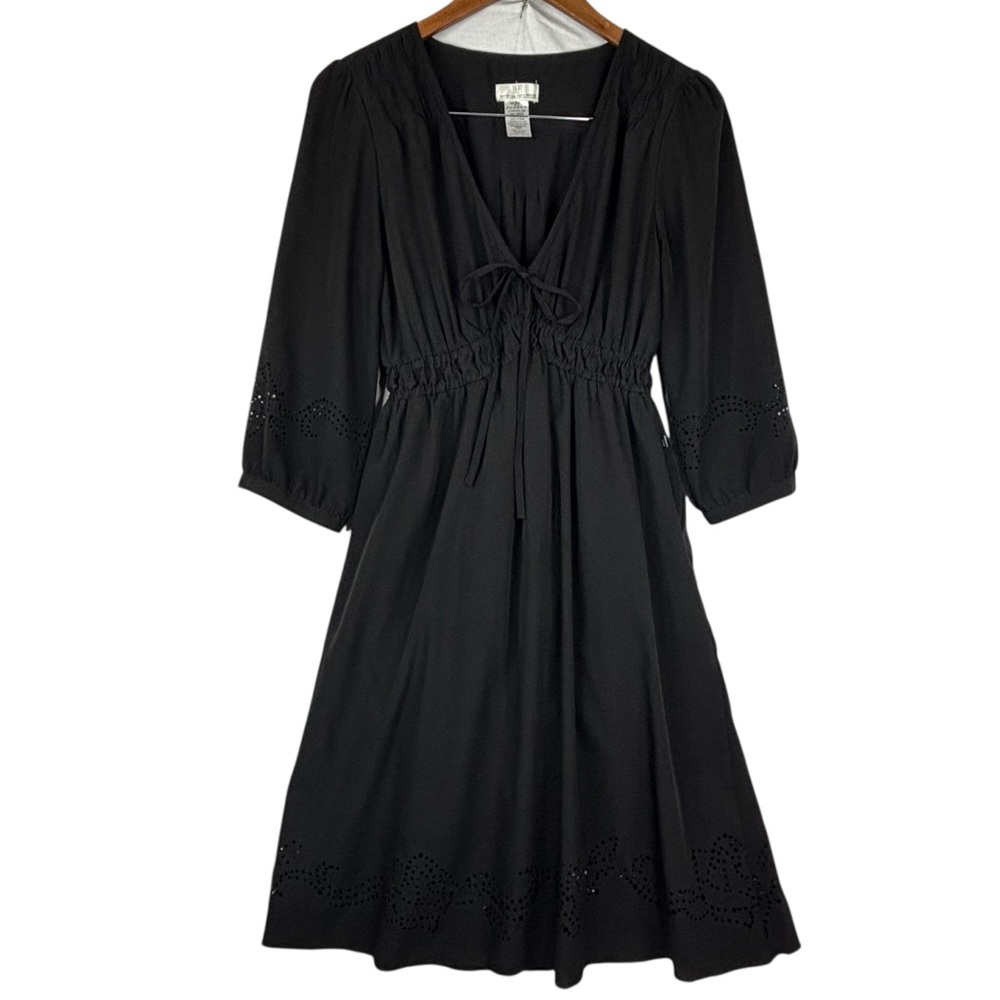 DEPT Black Tie up V-Neck Cinch Waist Cut out Sleeve Cuff & Hemline Midi Dress
